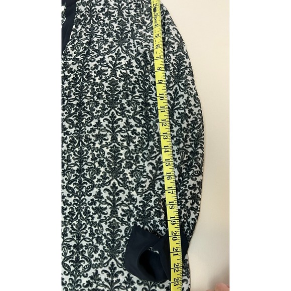 Tory Burch Tunic Top Semi Sheer Black Cream Paisley Print V-Neck Long Sleeve, 6 - Picture 8 of 9